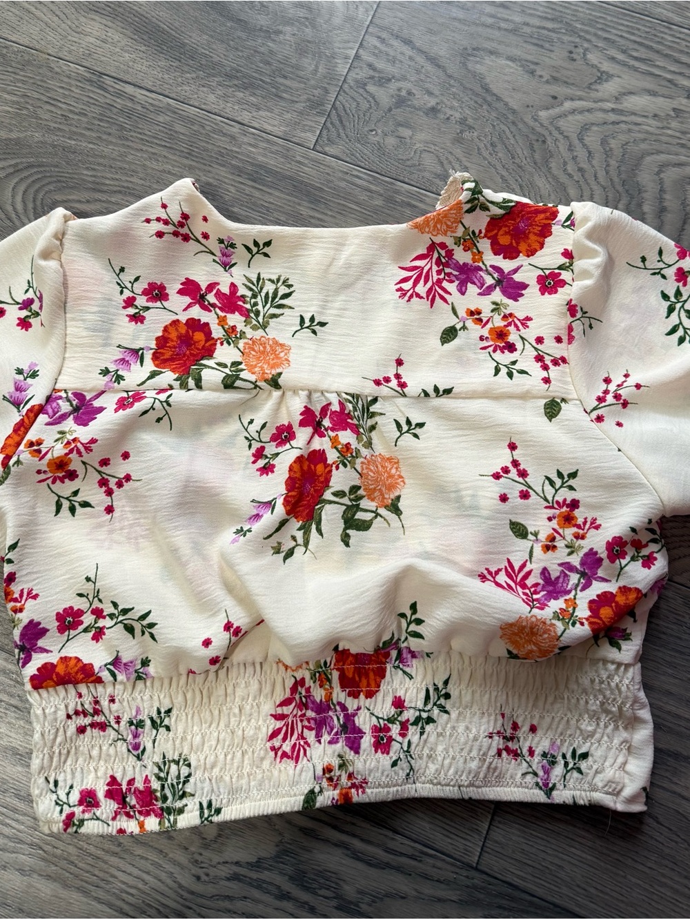 monteau Los Angeles Floral V-Neck Crop Top L - Picture 4 of 4